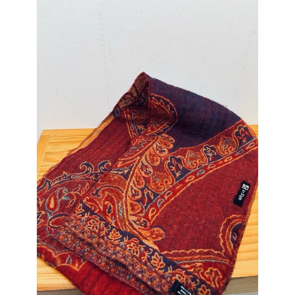 Wool Felted Scarf 100% Wool Vibrant Colored Paisley Made in India 60